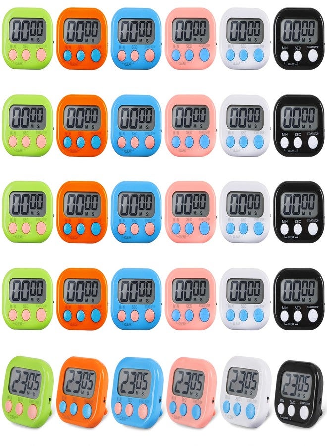 DISWALE 30 Pcs Digital Kitchen Timer Bulk, Magnetic Timers for Classroom, LCD Display, Loud Alarm, Electronic Minute Second Clock Timer for Teacher, Exercise, Cooking, Baking(6 Colors) - Image 1